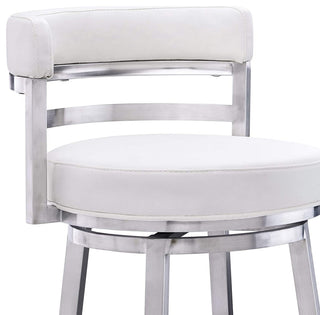 Contemporary Bar Stool, Comfortable Padded Seat and Rounded Back, White, Counter