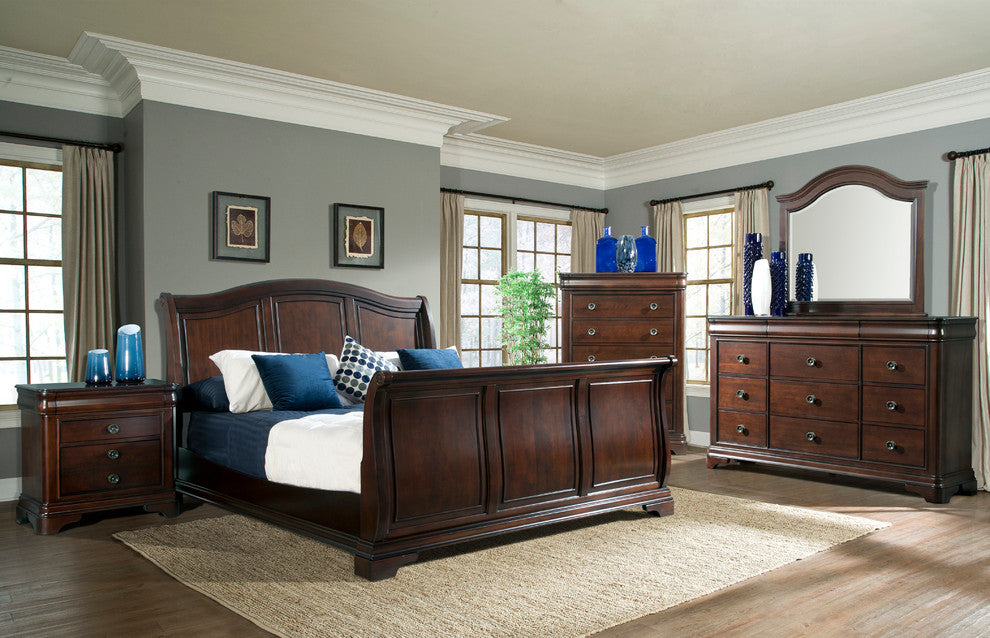 Conley 4 Piece Sleigh Bed Set, Cherry, Queen