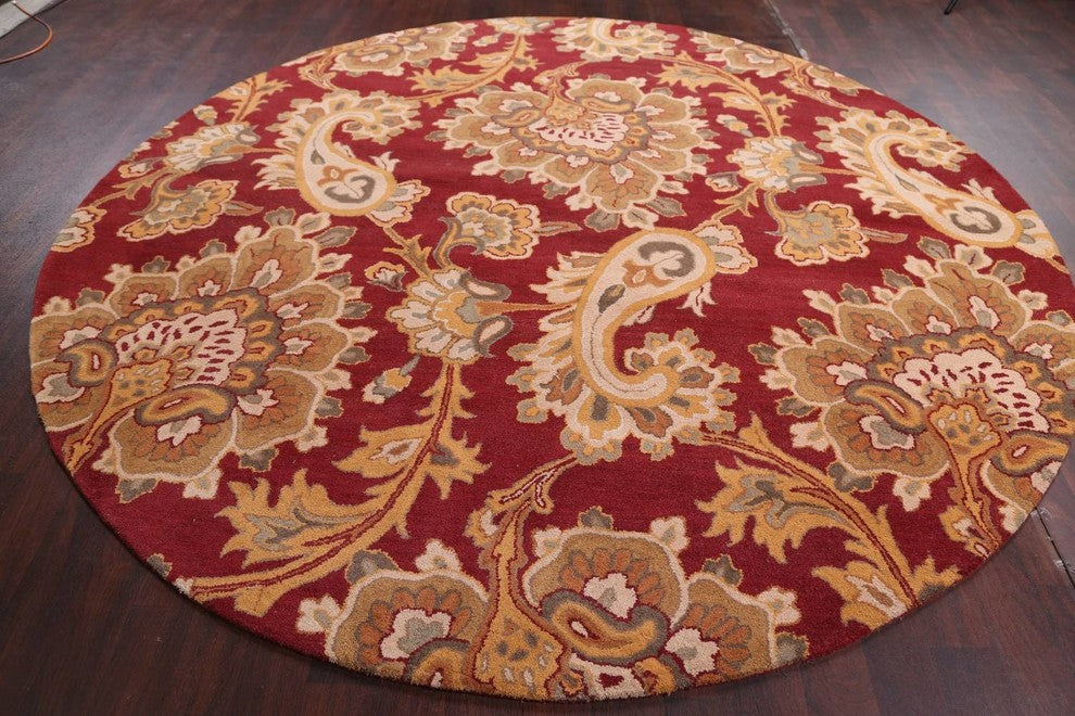Paisley Hand Tufted Indian Oriental 100% Wool Area Rug, Round 10'