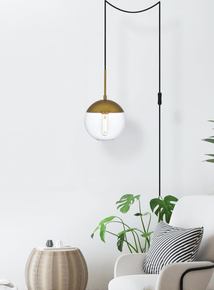 Elsa 1-Light Brass Plug-In Pendant With Clear Glass