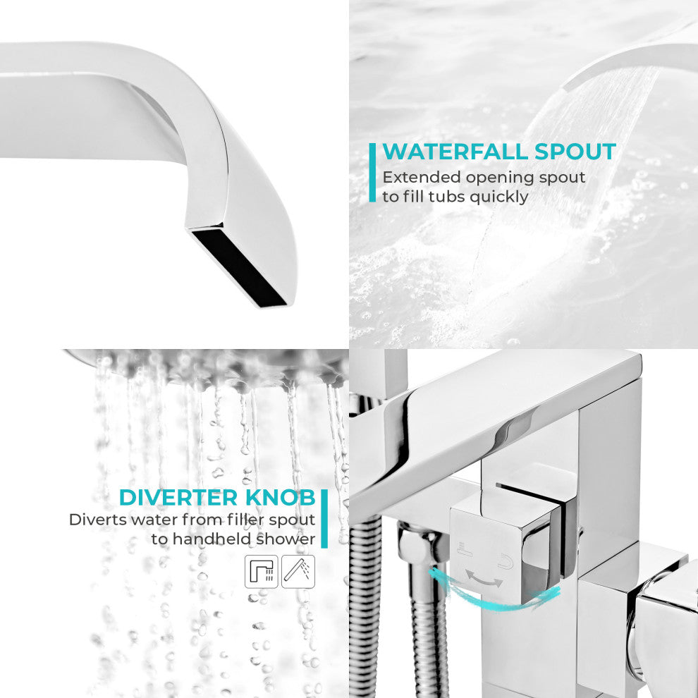AKDY Floor Mount Bathtub Filler Faucet With Shower Head, Chrome Finish