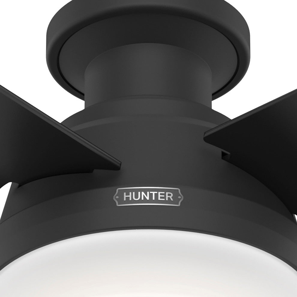 Hunter 52" Dempsey Matte Black Low Profile Ceiling Fan, LED Kit, Remote