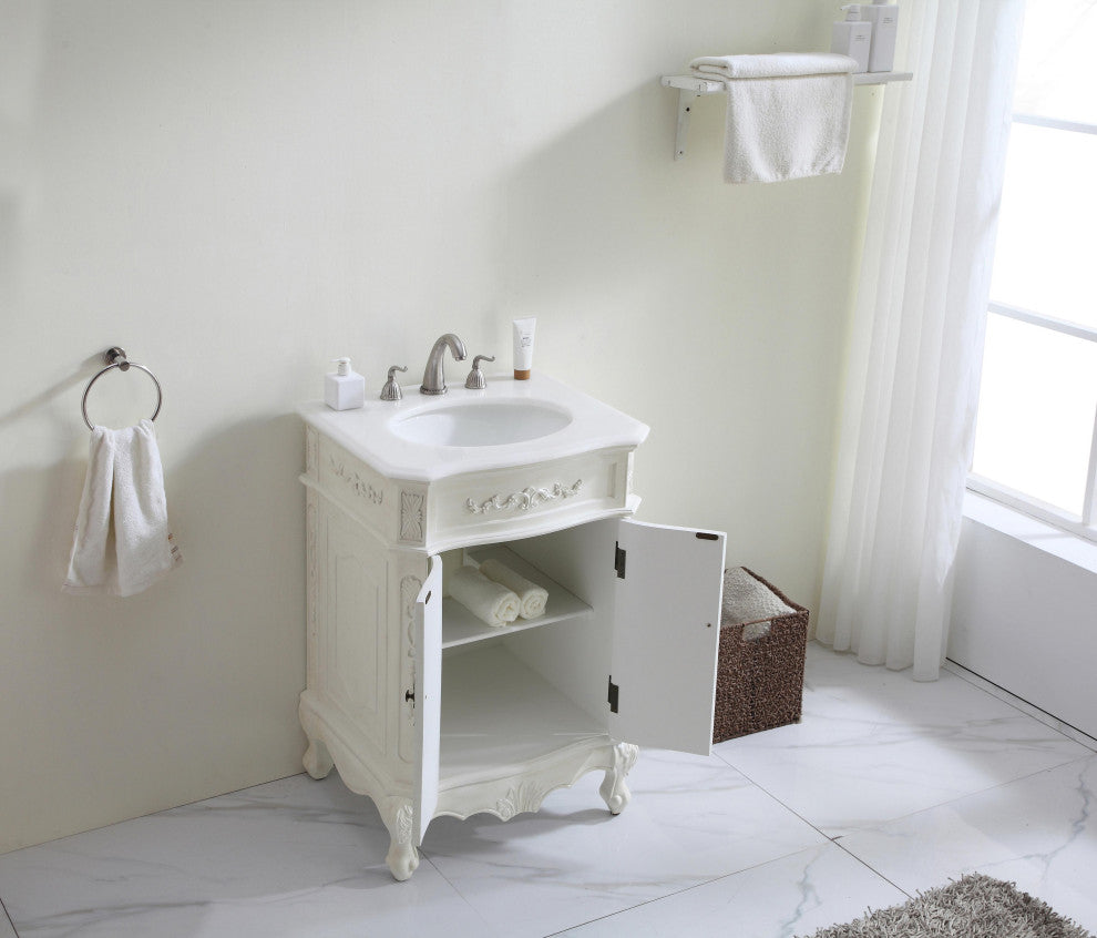 Bathroom Vanity, Antique White, 24", Single Sink