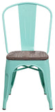 Mint Green Metal Stackable Chair With Wood Seat