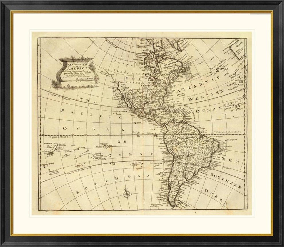 "America, 1747" Framed Digital Print by Emanuel Bowen, 46x40"