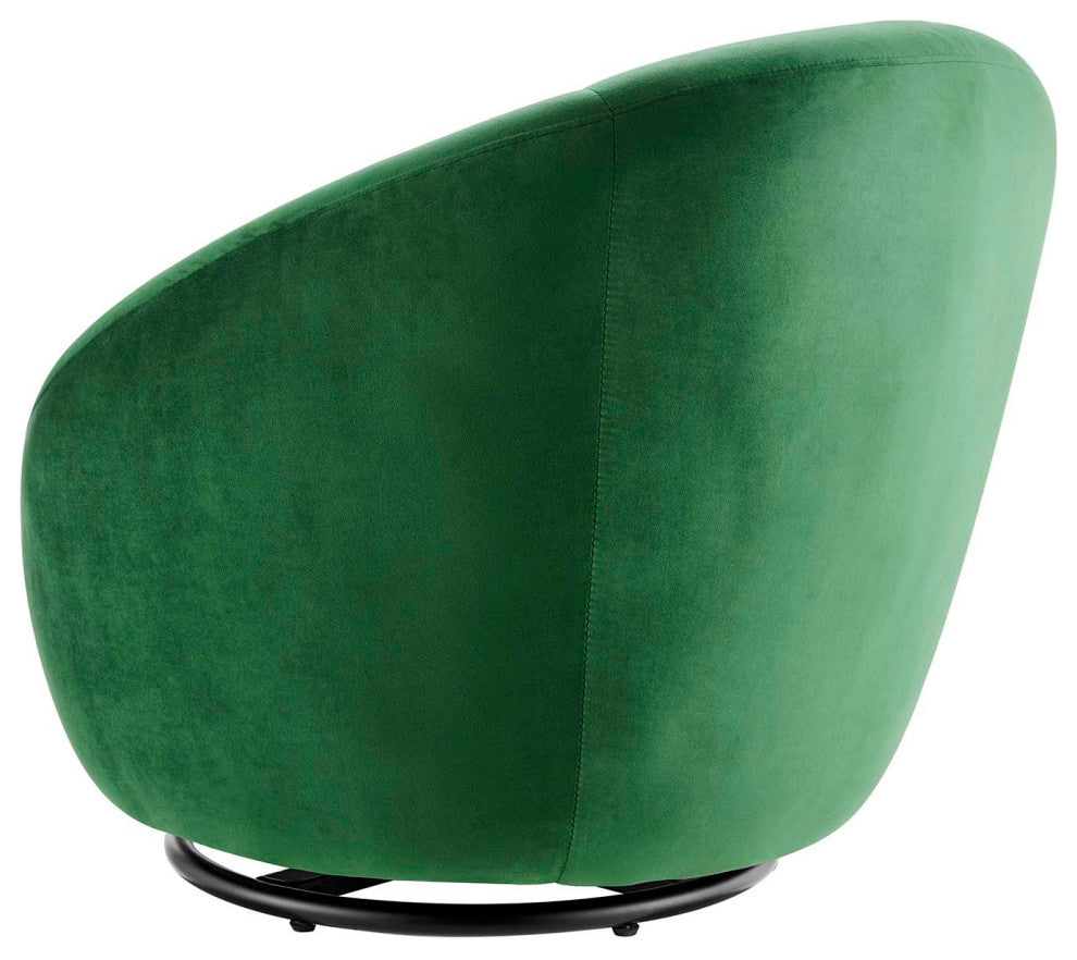 Armchair Swivel Accent Chair, Black Green, Velvet, Modern, Lounge Hospitality