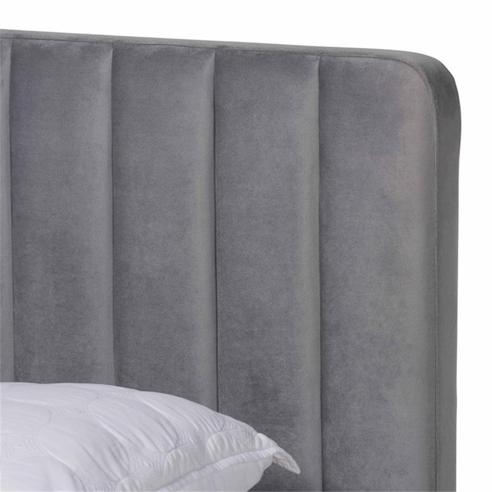 Baxton Studio Grey Fabric Upholstered and Gold Finished King Size Platform Bed