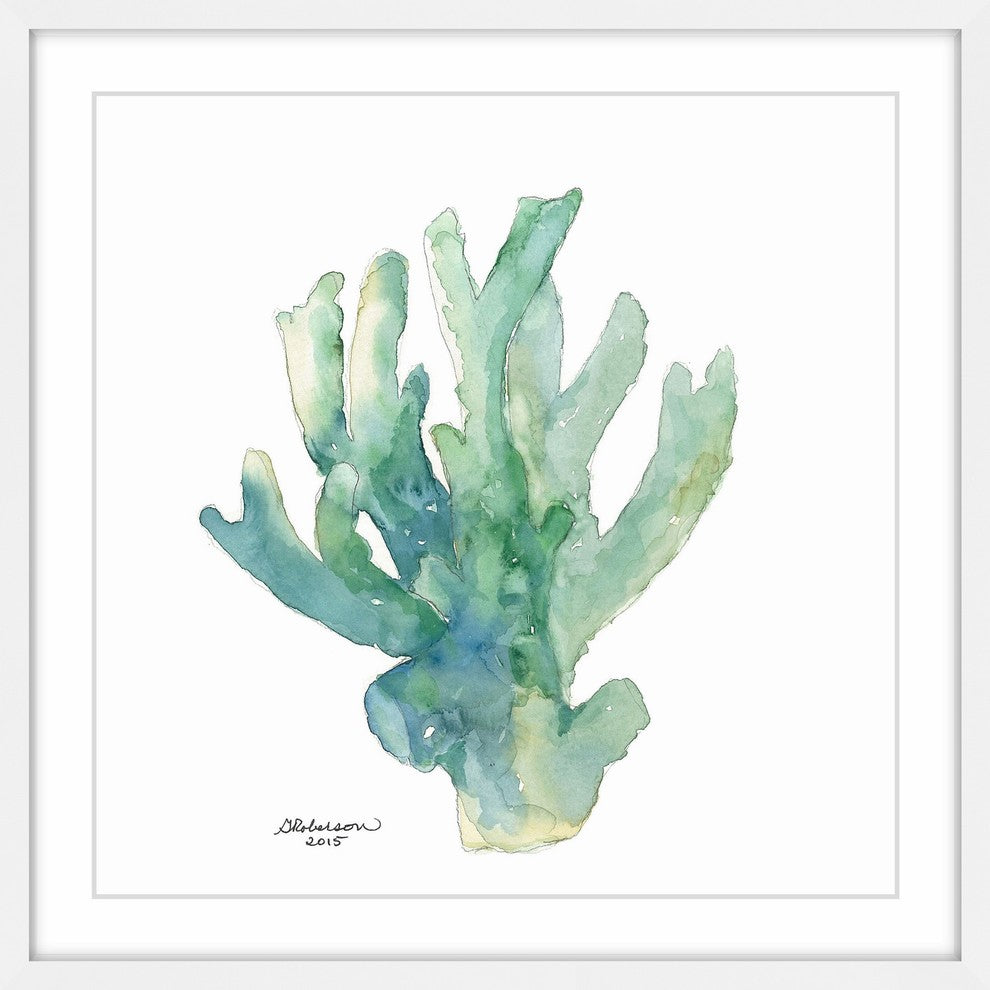 "Green Coral in Watercolor" Framed Painting Print, 12"x12"