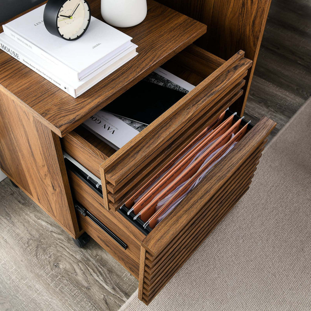Render Wood File Cabinet, Walnut