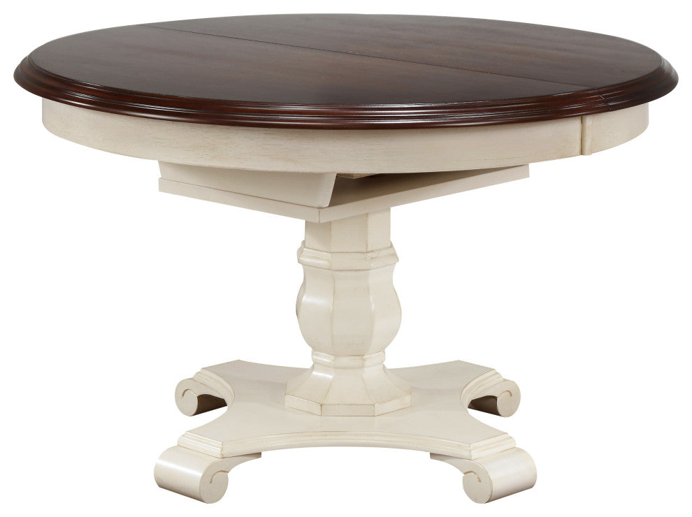 7-Piece 48" Round Or 66" Oval Extendable Dining Set, White and Chestnut Brown