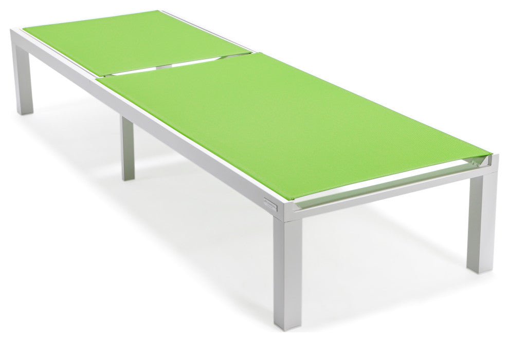 LeisureMod Marlin Patio Chaise Lounge Chair With White Frame, Green