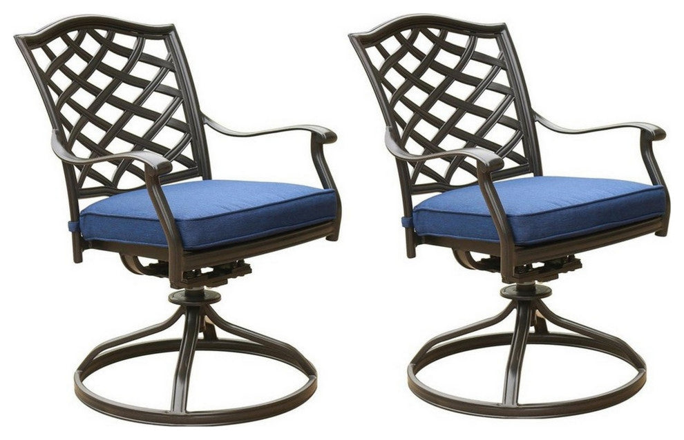 Benzara BM284153 Modern Patio Dining Swivel Chair With Cushion, Set of 2, Blue