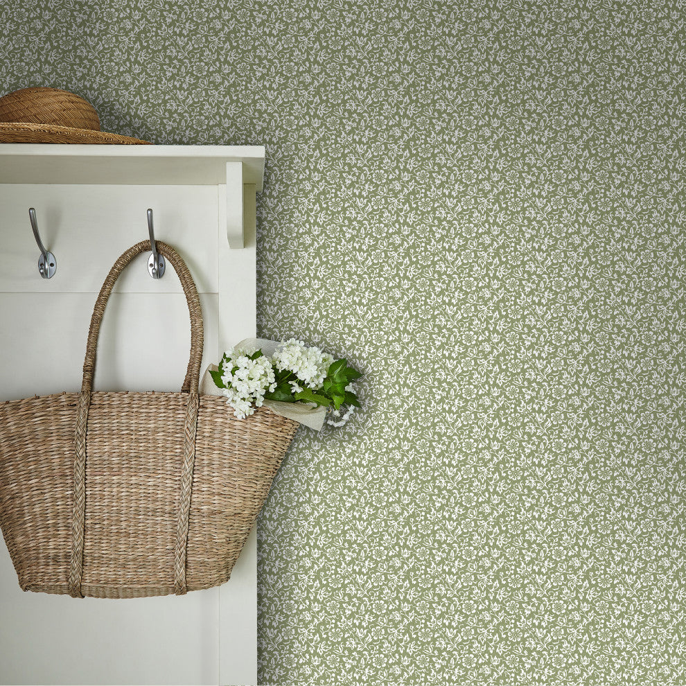 Laura Ashley Sweet Alyssum Wallpaper, Moss Green