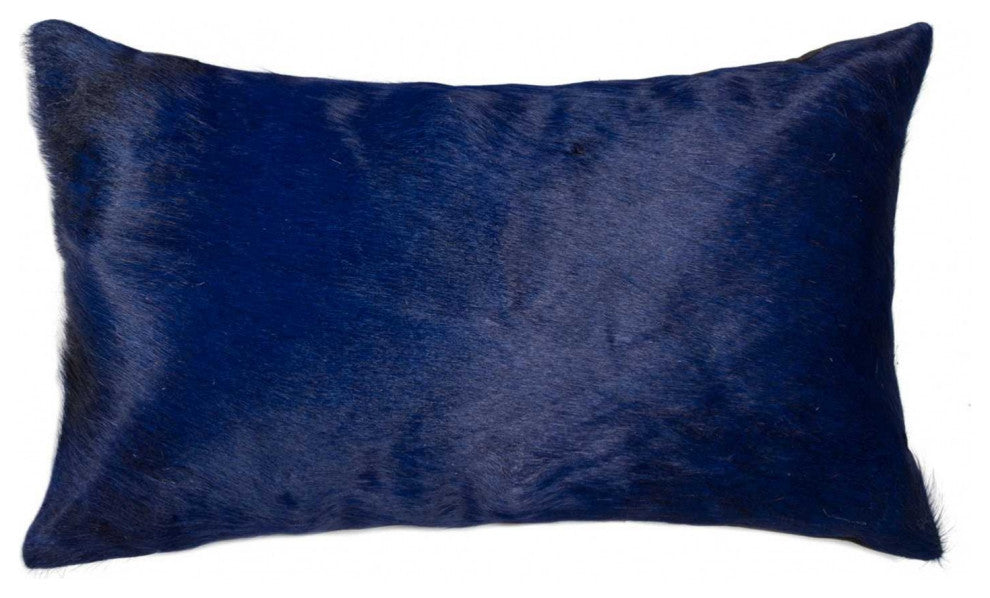 HomeRoots 12" x 20" x 5" Navy, Torino Kobe Cowhide Pillow