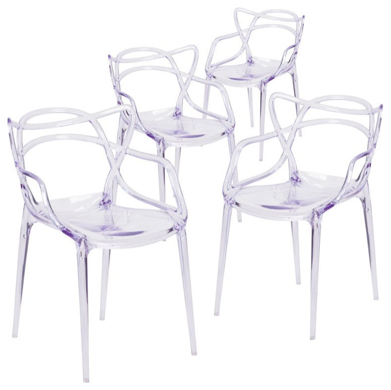 Set of 4 Outdoor Stackable Chair, Unique Design With Transparent Crystal Finish