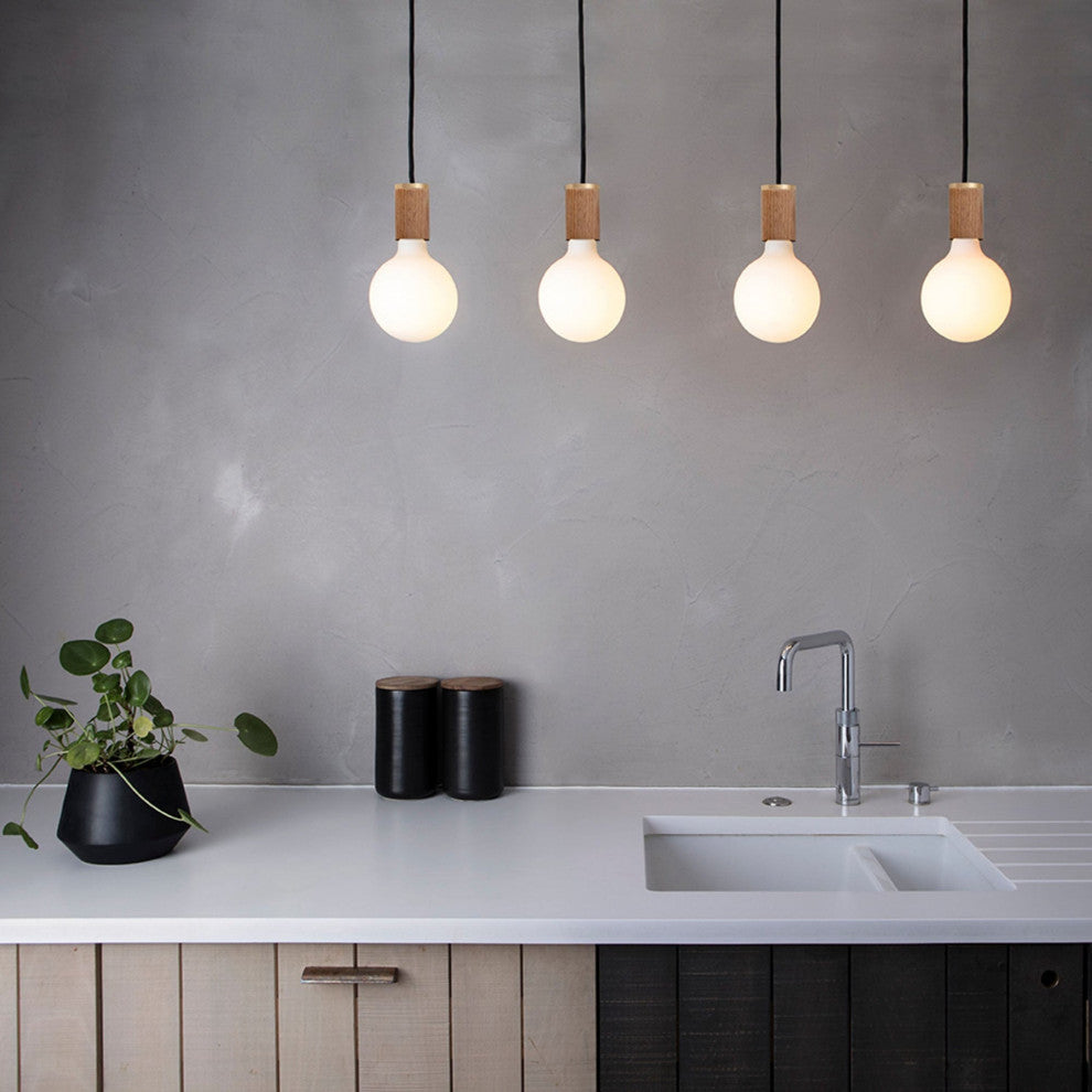 Porcelain III bulb and Oak pendant US