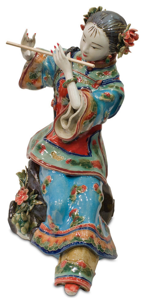 Chinese Porcelain Figurine, Shi Wan Lady Playing the Flute