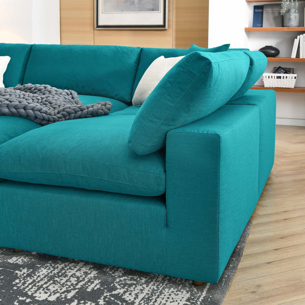 Modular Sectional Deep Sofa Set, Teal Blue, Fabric, Modern, Lounge Hospitality