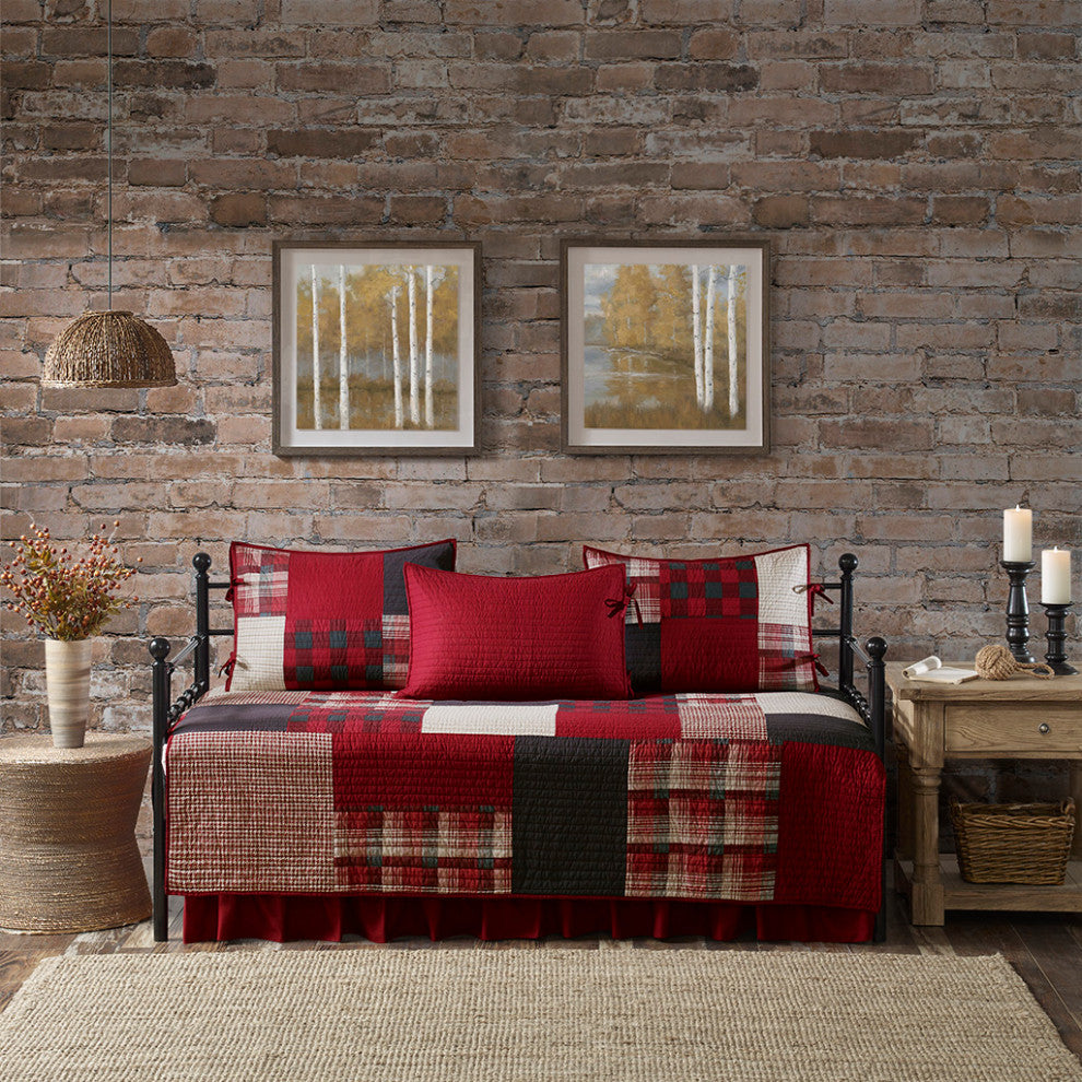 Woolrich Sunset Cabin Plaid Coverlet Daybed Set, Red