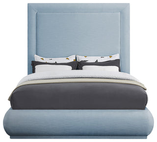 Brooke Linen Textured Fabric Upholstered Bed, Sky Blue, Queen