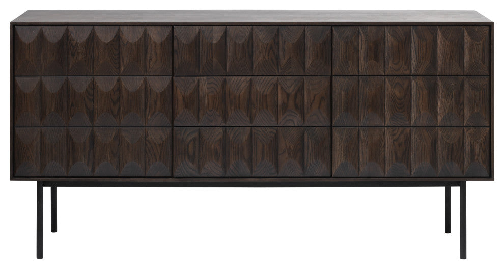 Modern 63" Wide 3-Section Sideboard With Drawers, Black, 3-Section