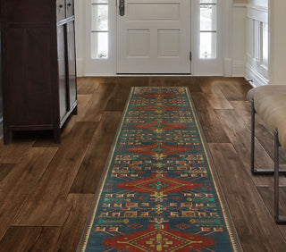 Fine Vintage Distressed Churchil Navy/Red Runner, 2'7x13'9