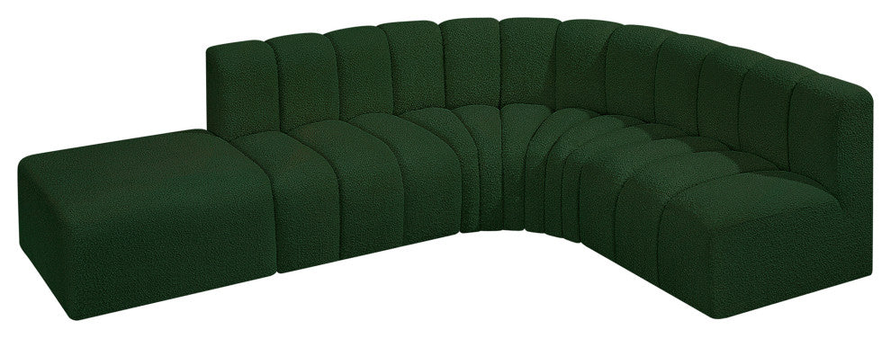 Arc Boucle Fabric Upholstered 5-Pc. L-Shaped Modular Sectional, Green
