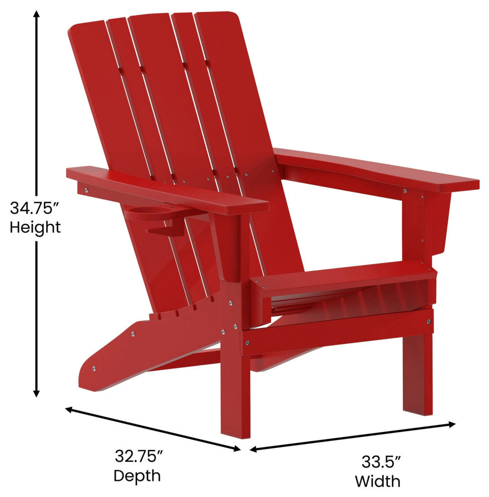 Halifax Weather Resistant Adirondack Chair with Cup Holder, Red