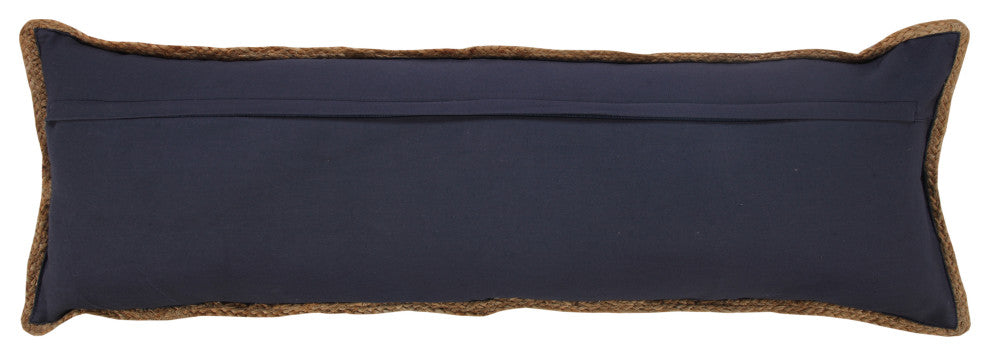 Ox Bay Handwoven Blue/White Bordered Cotton Blend Pillow Cover, 14"x36"