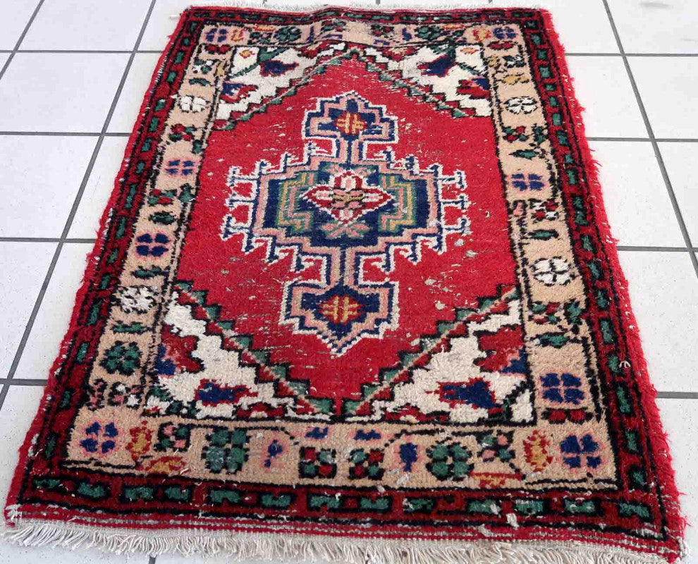 Handmade Vintage Persian Hamadan Rug 2.1'x2.9', 65cmx89cm 1970s