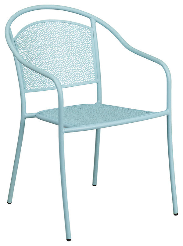 30'' Round Indoor-Outdoor Steel Patio Table and 4 Round Back Chairs, Blue