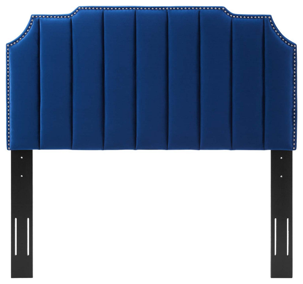 Headboard, Full Queen Size, Velvet, Blue Navy, Modern Contemporary, Bedroom