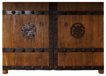 Consigned Antique Chinese Massive Court Yard Door Panels, 2-Piece Set
