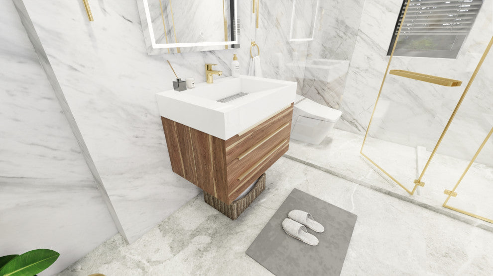 Madison 30" Wall Mounted Vanity with Reinforced Acrylic Sink, White Oak