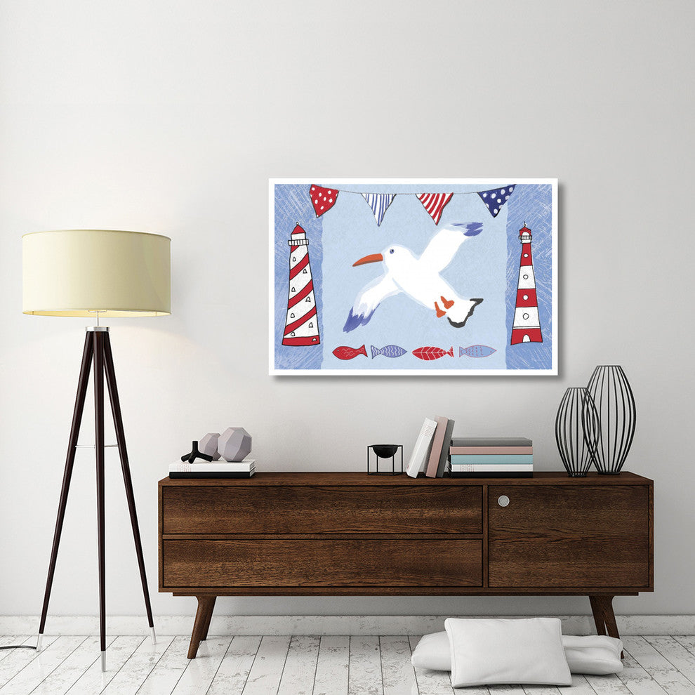 "Coastal Bird III Blue" Digital Paper Print by Farida Zaman, 50"x34"