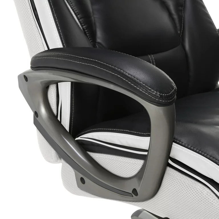 Modern Office Chair, Faux Leather Seat With Contoured Lumbar Zone, Black/White