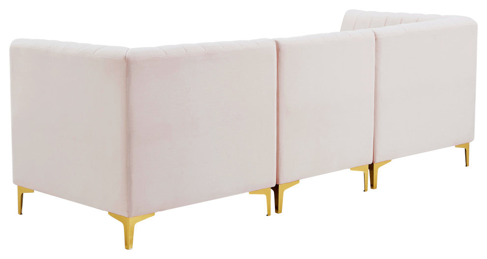 Alina Velvet Upholstered 3-Piece Modular Sectional, Pink