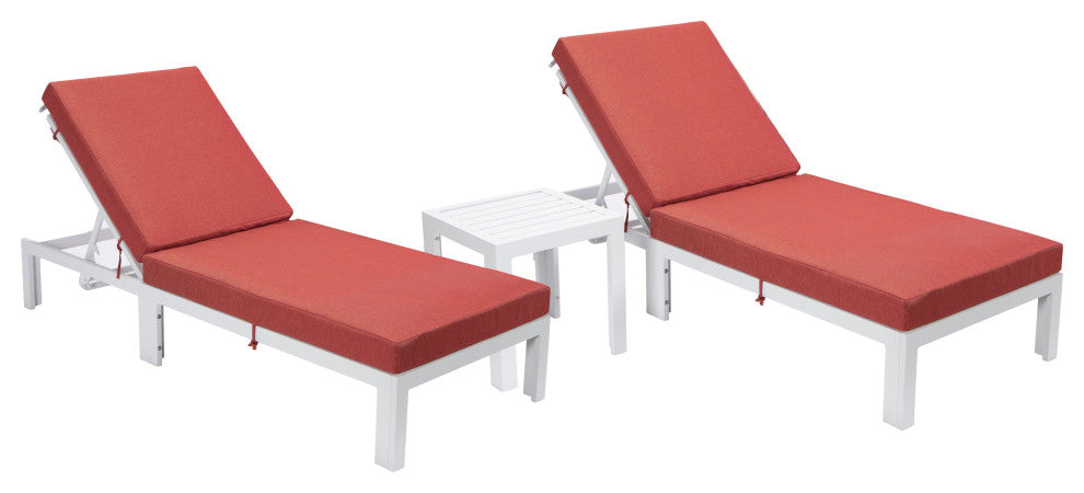 LeisureMod Chelsea Chaise Lounge Chair With Side Table, Red