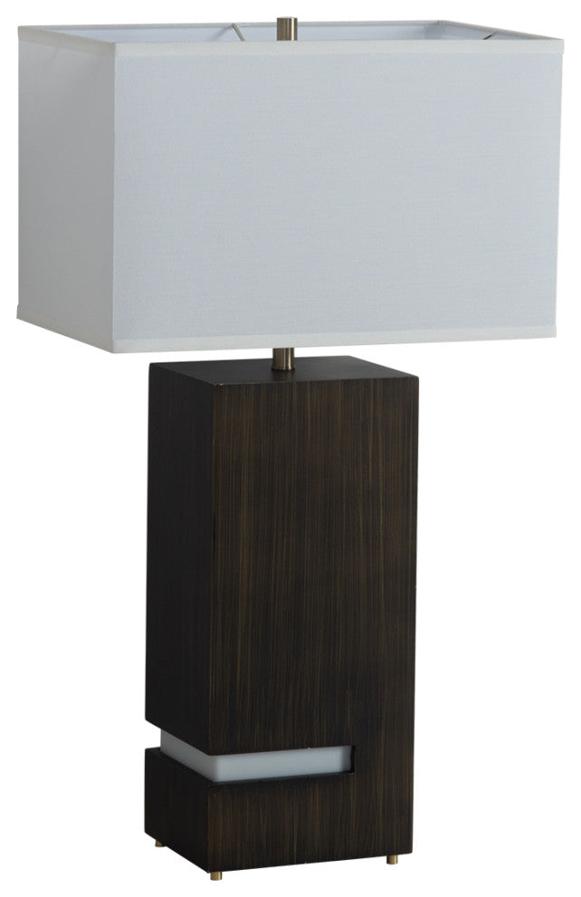Zen Standing Table Lamp - Gilded Ebony Wood Finish, Weathered Brass, White Linen