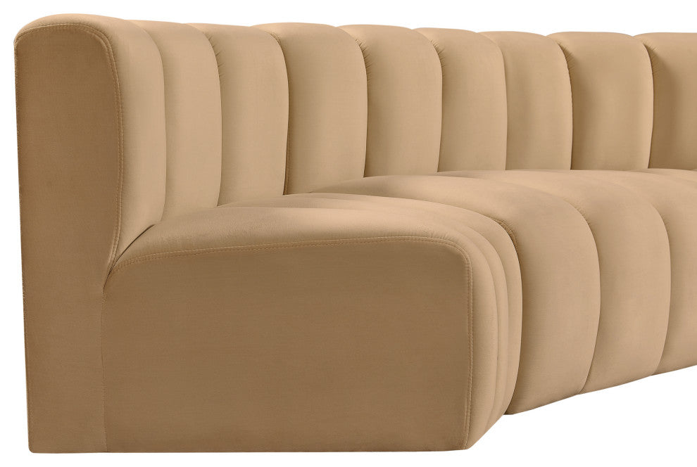 Arc Velvet Upholstered 4-Pc. Facing Modular Sectional, Camel