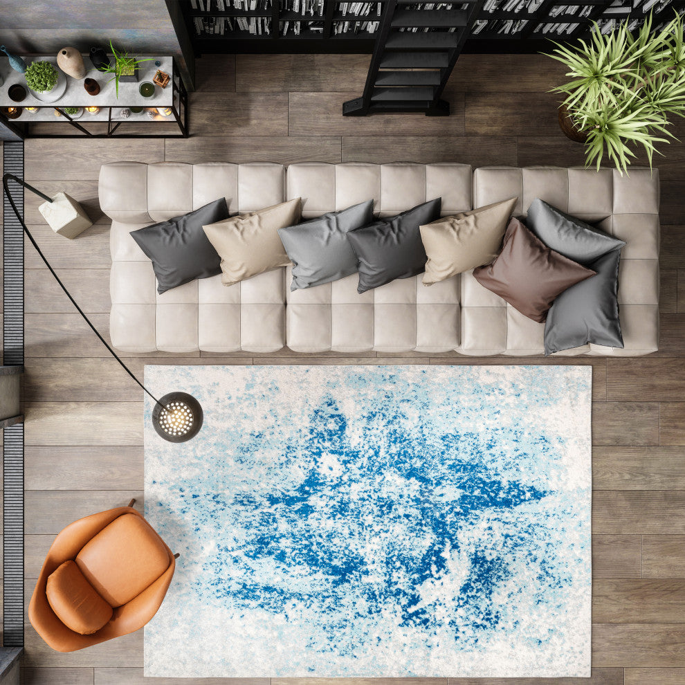 Dune Modern Abstract Area Rug, Cream/Blue, 8x10