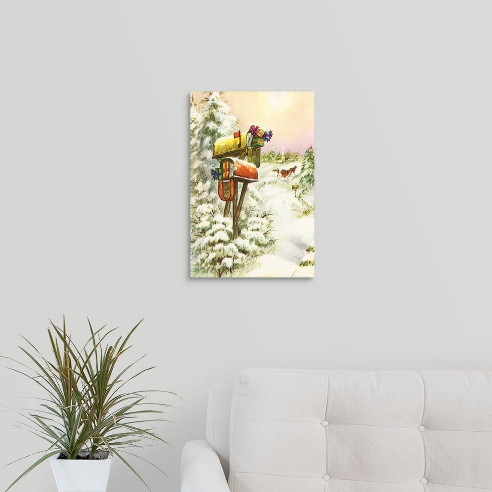 "Mailboxes with Presents" Wrapped Canvas Art Print, 12"x18"x1.5"