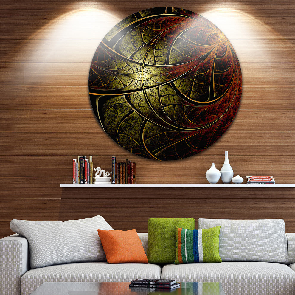 Red Yellow Metallic Fabric Flower, Digital Art Round Wall Art, 11"