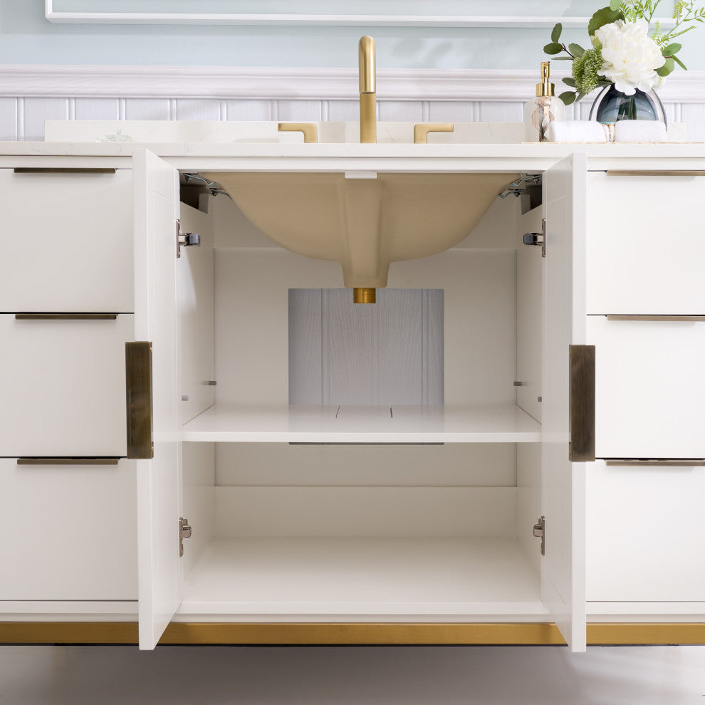 Alison Freestanding Bathroom Vanity with Italian Carrara White Marble Top, White, 48"