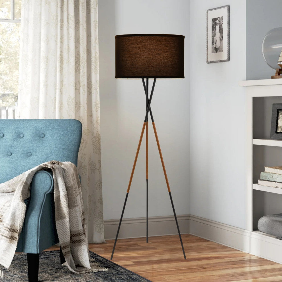 Kira Home Sadie 61" Mid Century Tripod LED Floor Lamp, 9W bulb (/), Leather