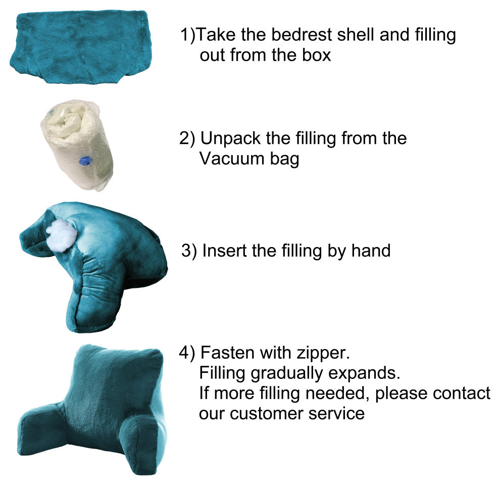 Solid Light Faux Fur Bedrest,20" x 18" x 17", Deep Teal