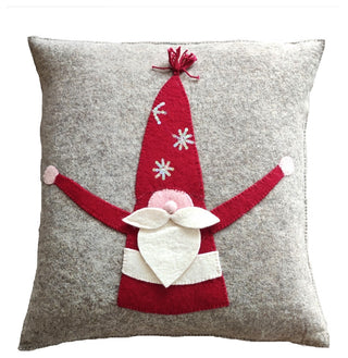 Hand Felted Wool Pillow, Gnome with Red Sequin Hat, 20"