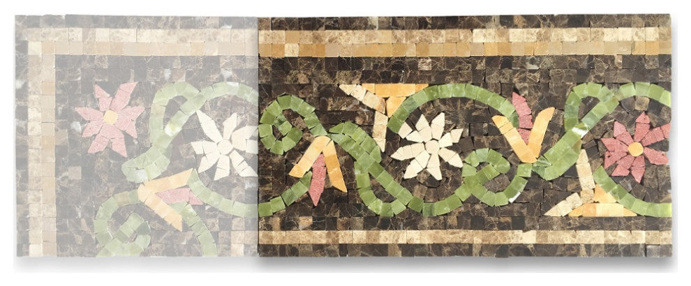 Marble Mosaic Border Listello Tile Blossom Emperador 7.1x12 Polished, 1 piece