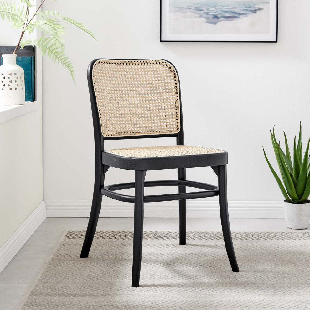 Side Dining Chair, Black, Wood, Modern, Kitchen Bistro Restaurant Hospitality