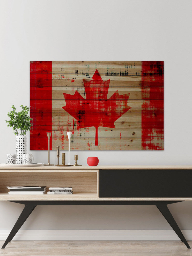 "Bright Red Leaf" Print on Natural Pine Wood, 45"x30"